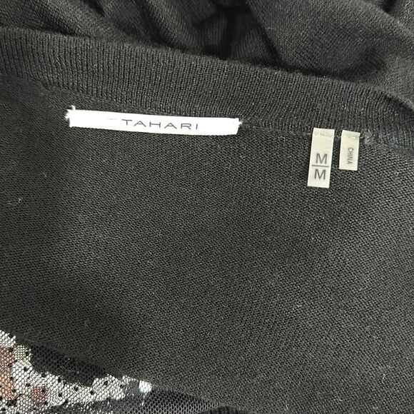 Tahari Sequin Front V-neck Viscose Blend Cardigan Sweater In Black Size M - Picture 6 of 10